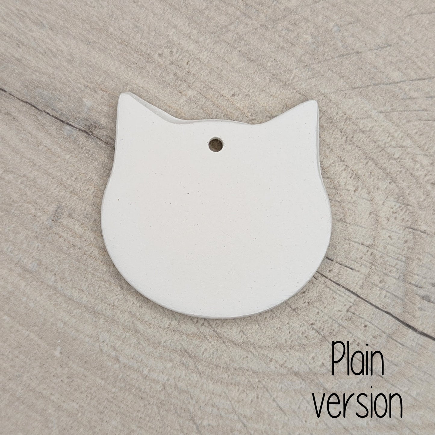 plain small cute cat face shaped clay decoration to paint at home, school or with grandparents