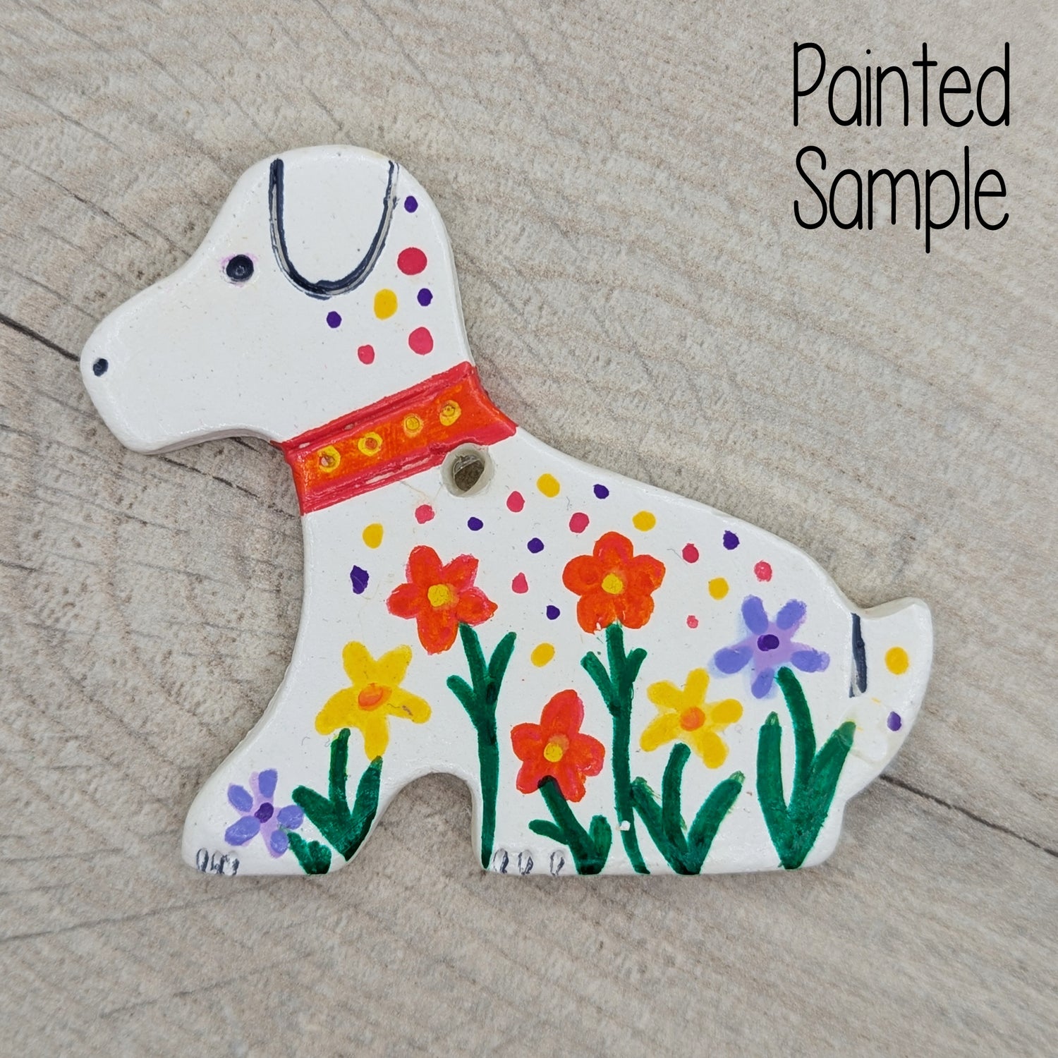 flower pattern painted labrador dog clay decoration