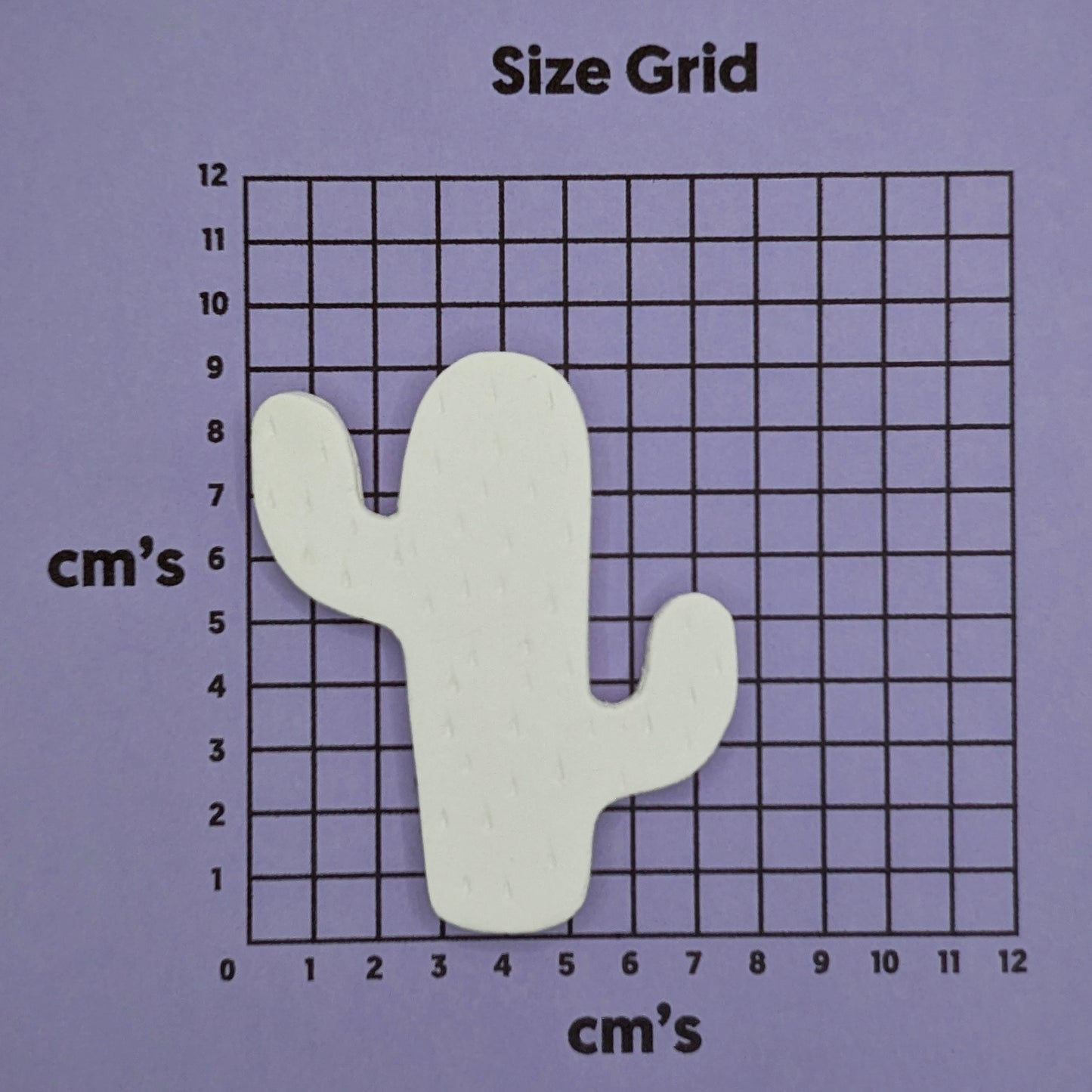 clay cactus decoration on a size grid with measurements in centimeters