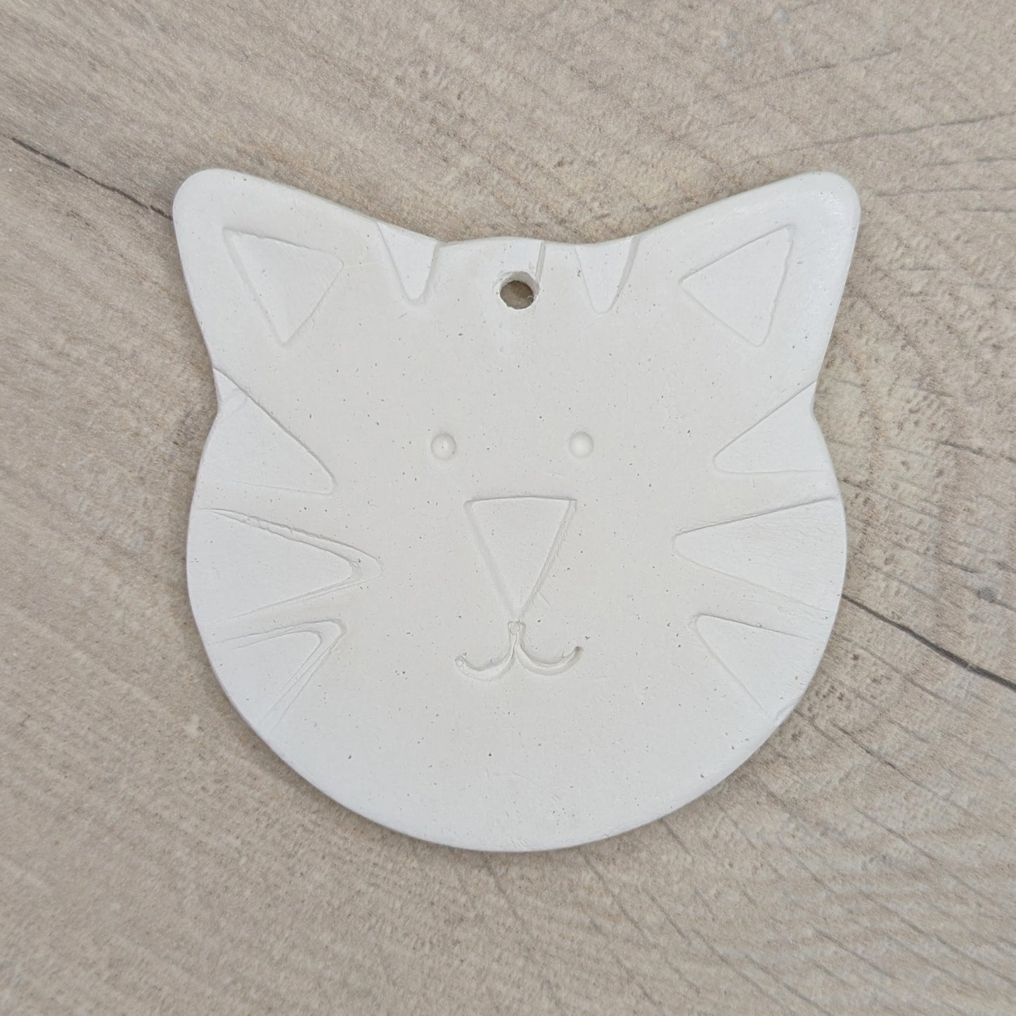 large cat or tiger shaped clay decoration with a tiger face stamped into the clay to help little ones paint it