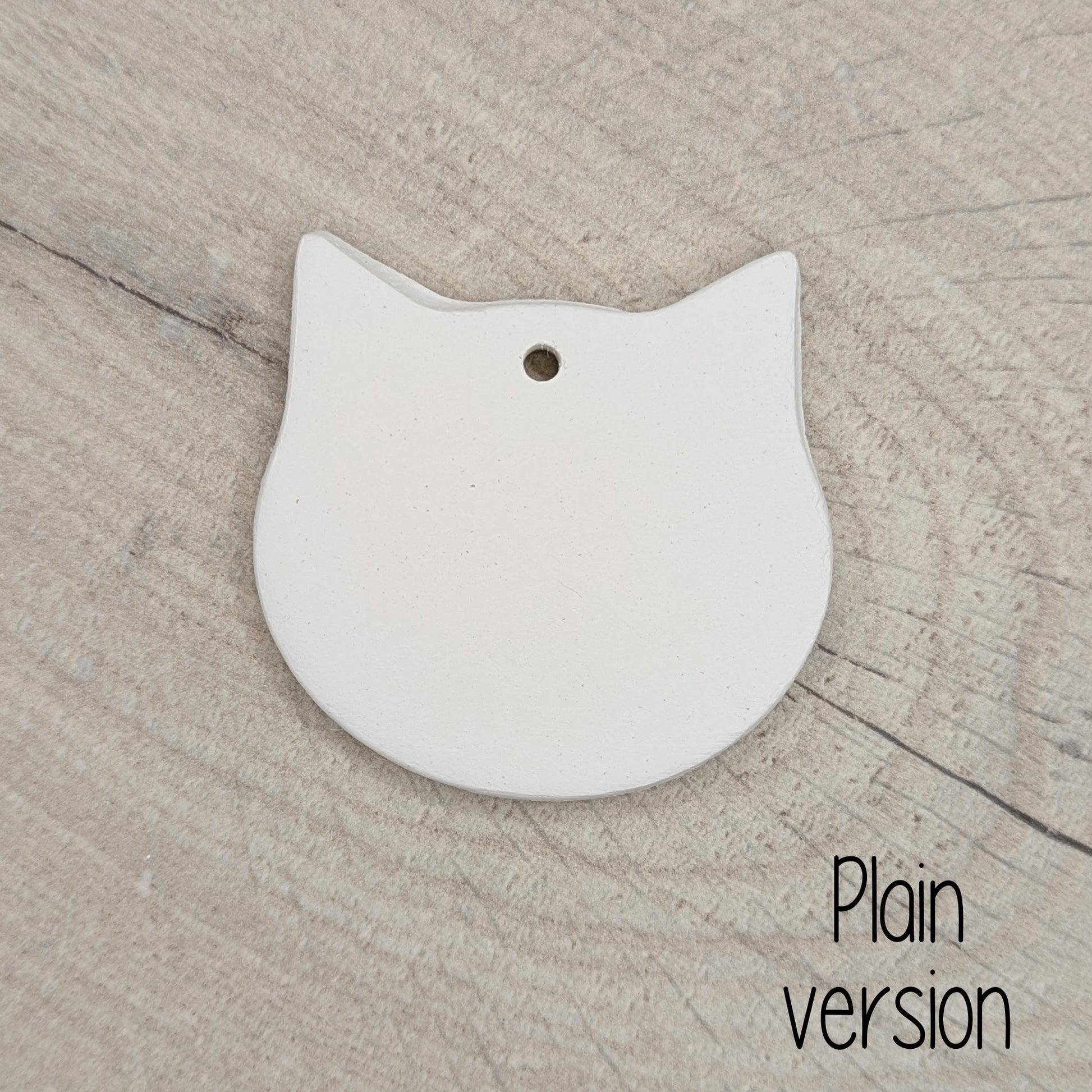 plain small cute cat face shaped clay decoration to paint at home, school or with grandparents
