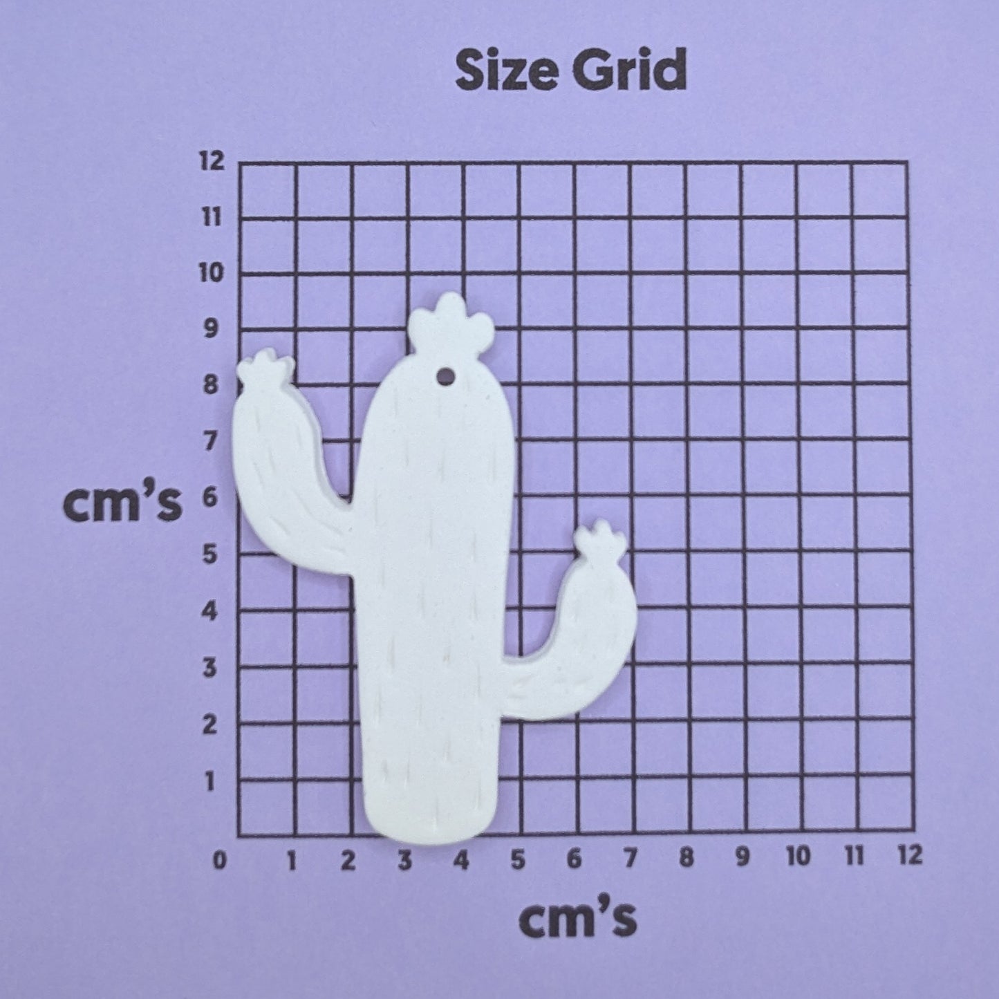 clay cactus decoration on a size grid with measurements in centimeters 