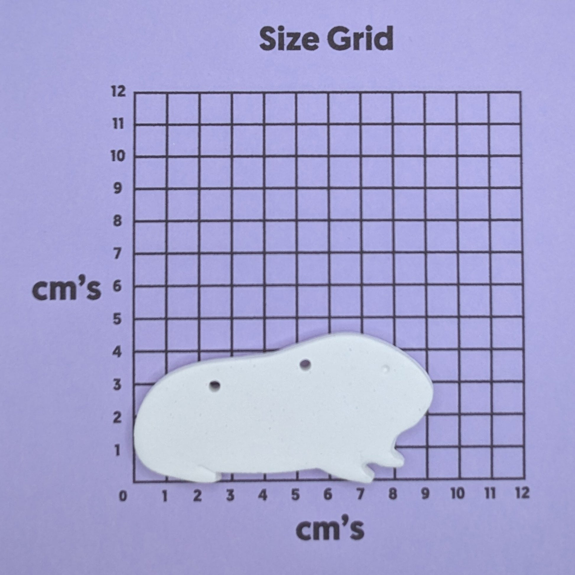 clay smooth coated guinea pig decoration on a size grid with measurements in centimeters 