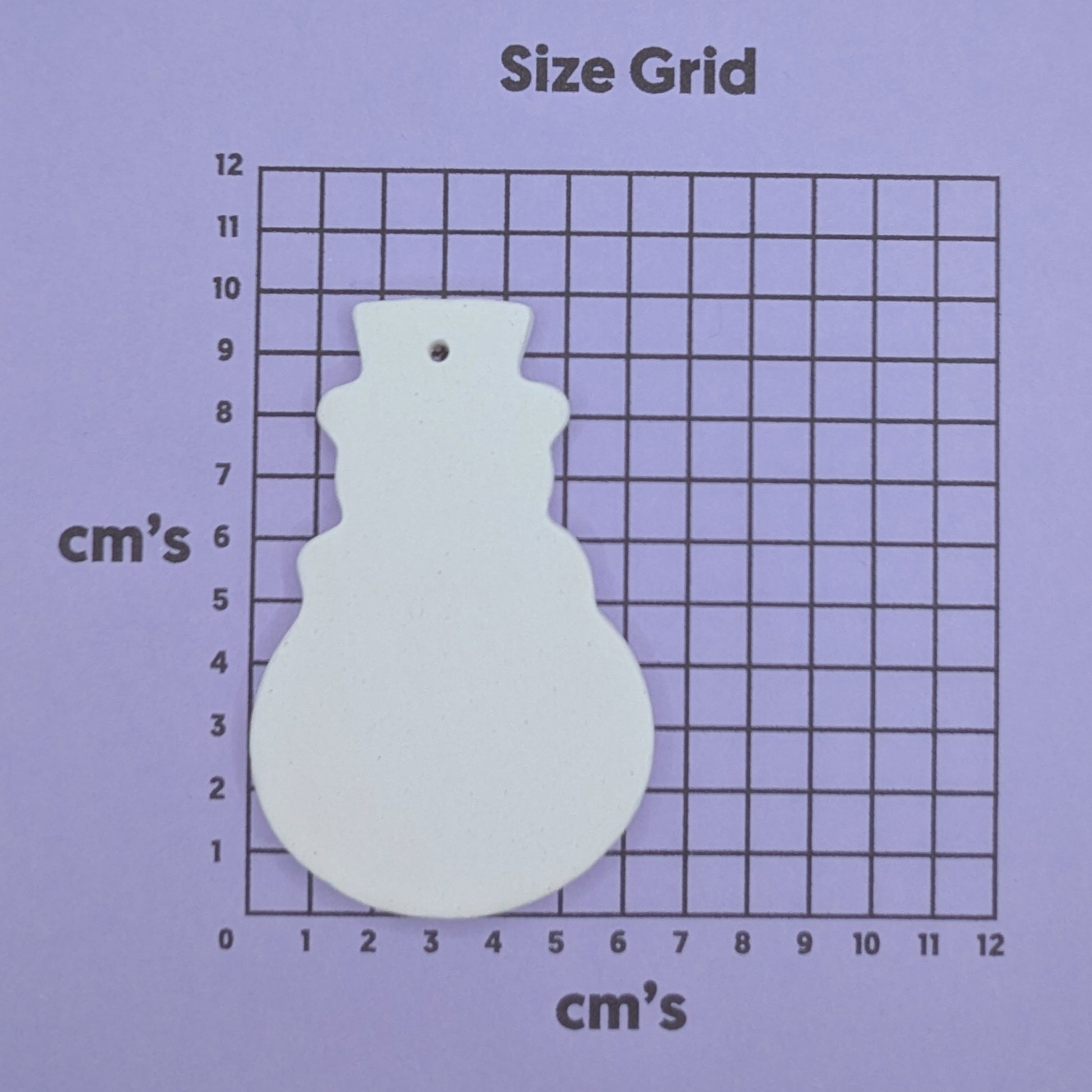 snowman on a size grid with measurements in centimeters 