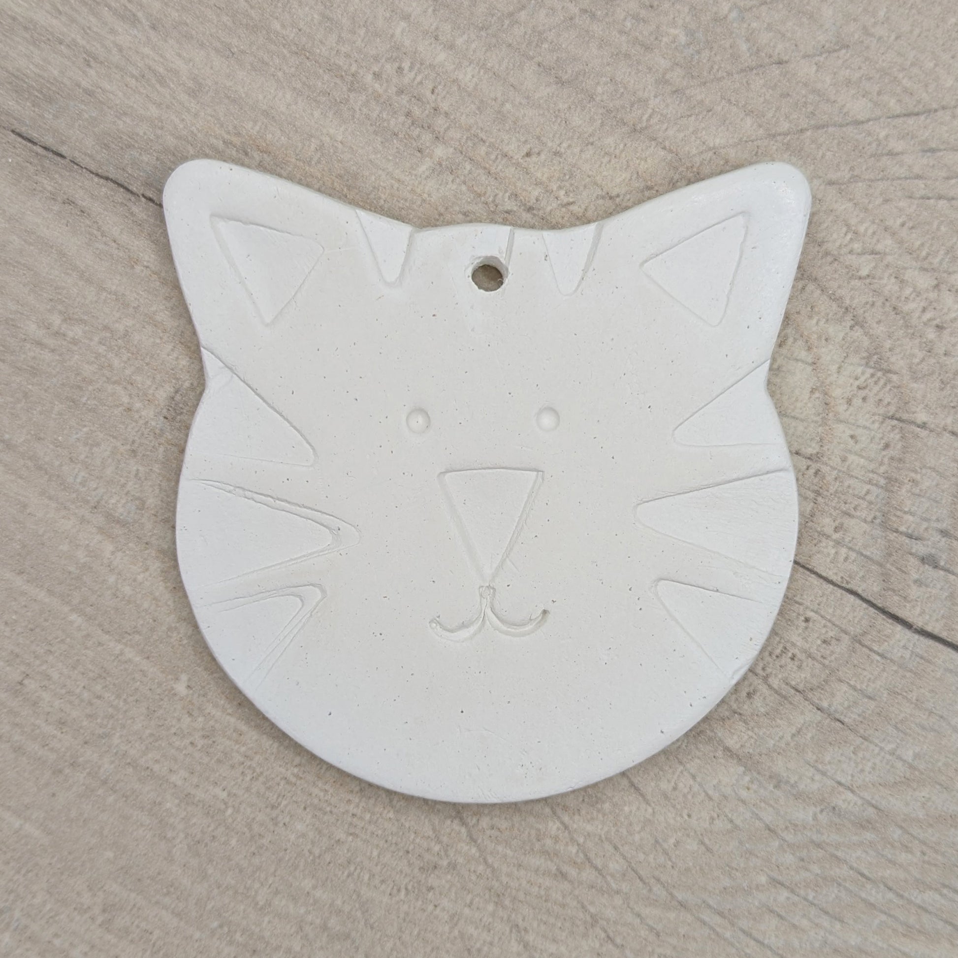 large cat or tiger shaped clay decoration with a tiger face stamped into the clay to help little ones paint it